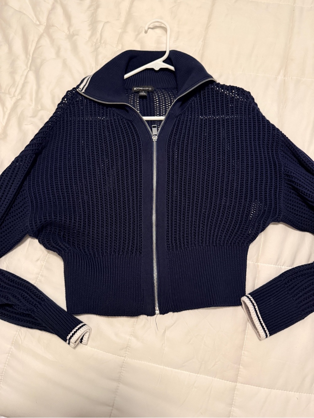 Beyond yoga sweater zip up jacket preppy